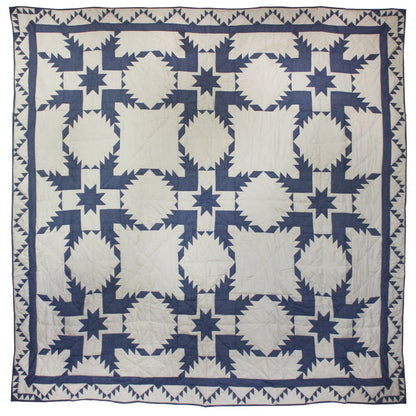 Denim Feathered Star/Feathered Star Quilt, Hand cut and Patchwork cotton fabric blocks.