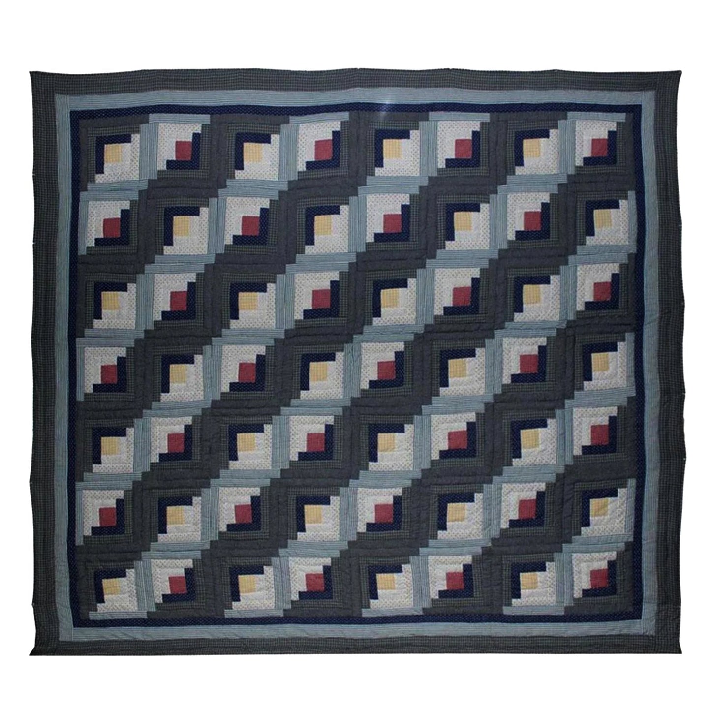 Summer Log Cabin Cotton Reversible Quilt, Queen Size - 85"W x 95"L.